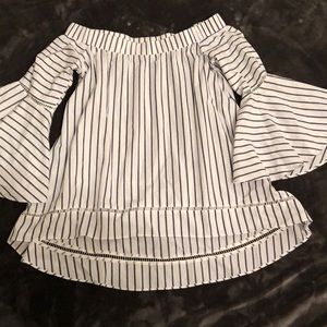 Women’s Off the Shoulder Hi-Low Striped Shirt